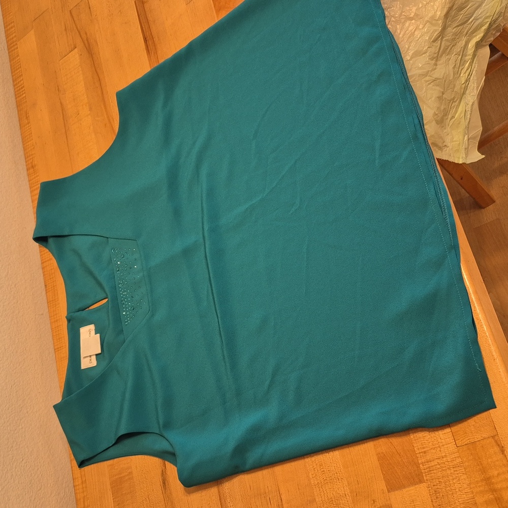 Darue For Drapers & Damons Blue Turquoise Bedazzled Sleeveless Blouse